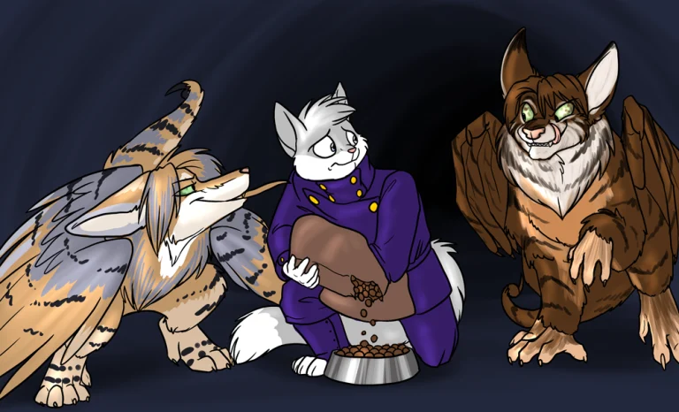 Surrounded by hungry chimenticores. — Art by Foxena