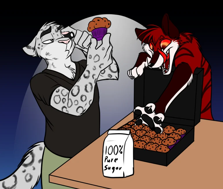 Making sure the muffins are up to snuff for the deal. — Art by Foxena
