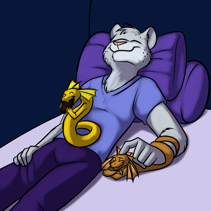 Tigermark resting with some sirenidae companions. — Art by Foxena