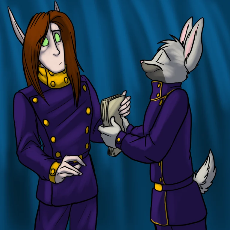 Giving a wine recipe to Hector. — Art by Foxena