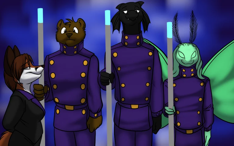 The Overlord inspects the lineup of guard minions. — Art by Foxena