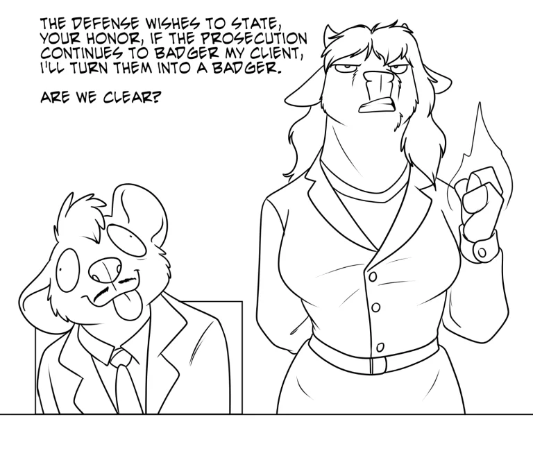 Little known fact, Fenriria has a law degree. (She doesn't) — Art by Foxena