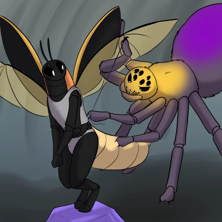 Charlotte measuring up a new buggy minion. — Art by Foxena
