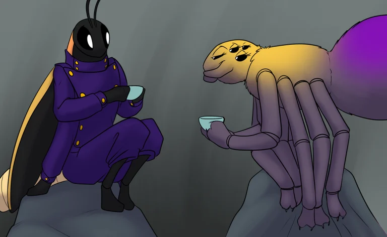 Tea between mionions of the same creature family. — Art by Foxena
