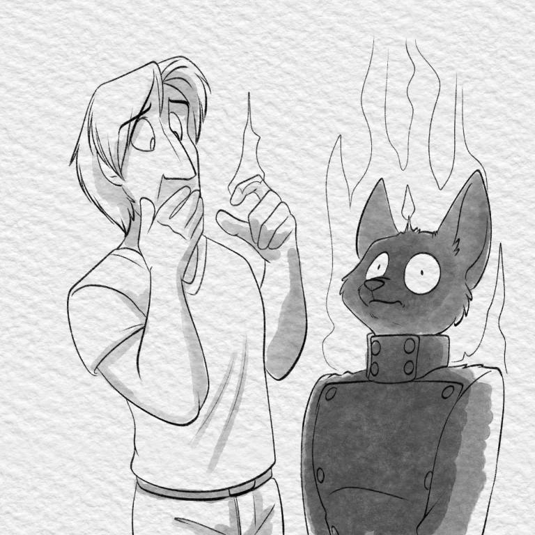 Inktober 2021 - Accidental discharge of the fire gem. — Art by Foxena