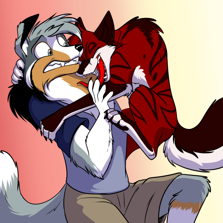 Bane welcoming back Cody. — Art by Foxena