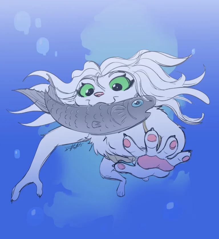 Artemis fishing — Art by ScottyArtz