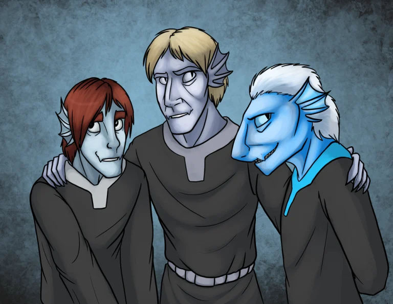 Silver, Darius and Cobalt in their normal Darnathi forms. — Art by Foxena