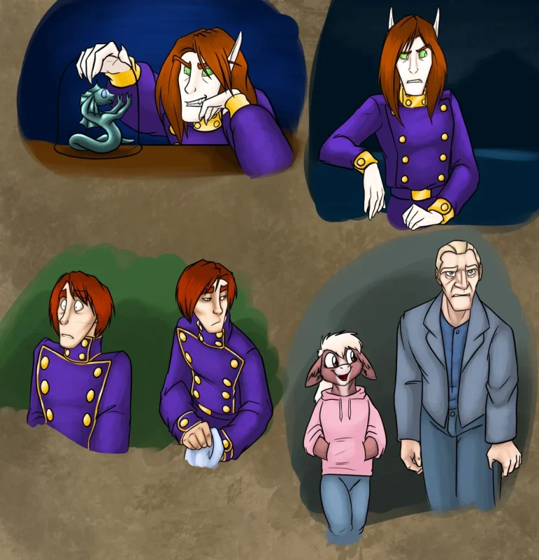 Color studies of various characters of the early comic arcs. — Art by Foxena