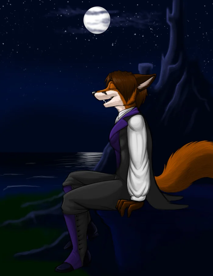 Overlord Fox singing into the night. — Art by Foxena