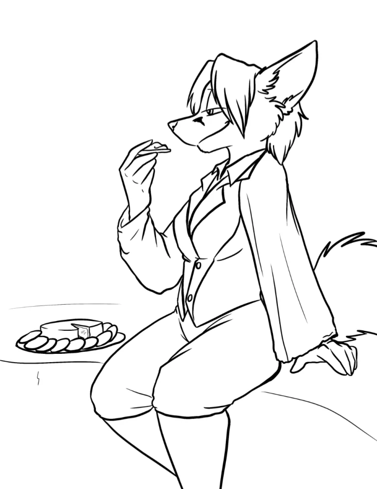 Overlord Fox enjoying some cheese and crackers. — Art by Foxena