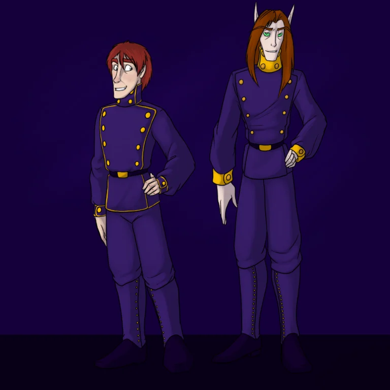 Silver and Hector in their minion uniforms. — Art by Foxena