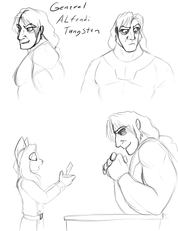 Expression sheet for Alfendi Tungsten. — Art by Foxena