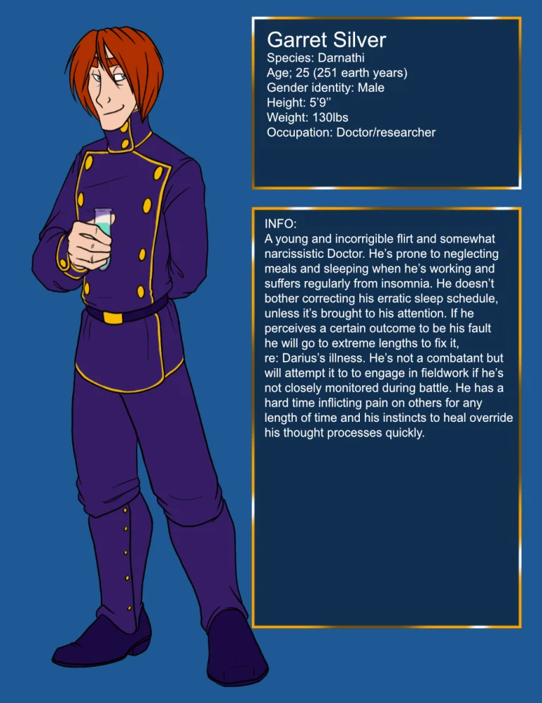 Character sheet for Garret Silver. — Art by Foxena