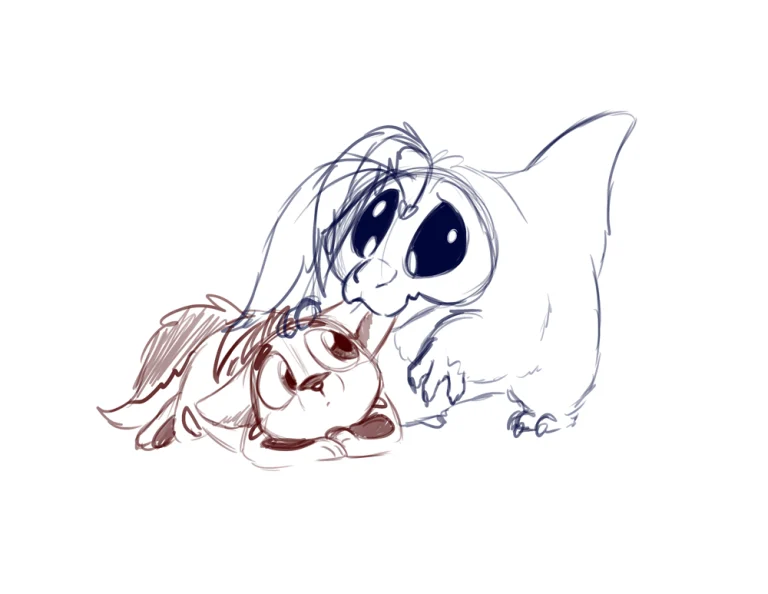Chirr gives smol Bane an ear nom. — Art by Foxena