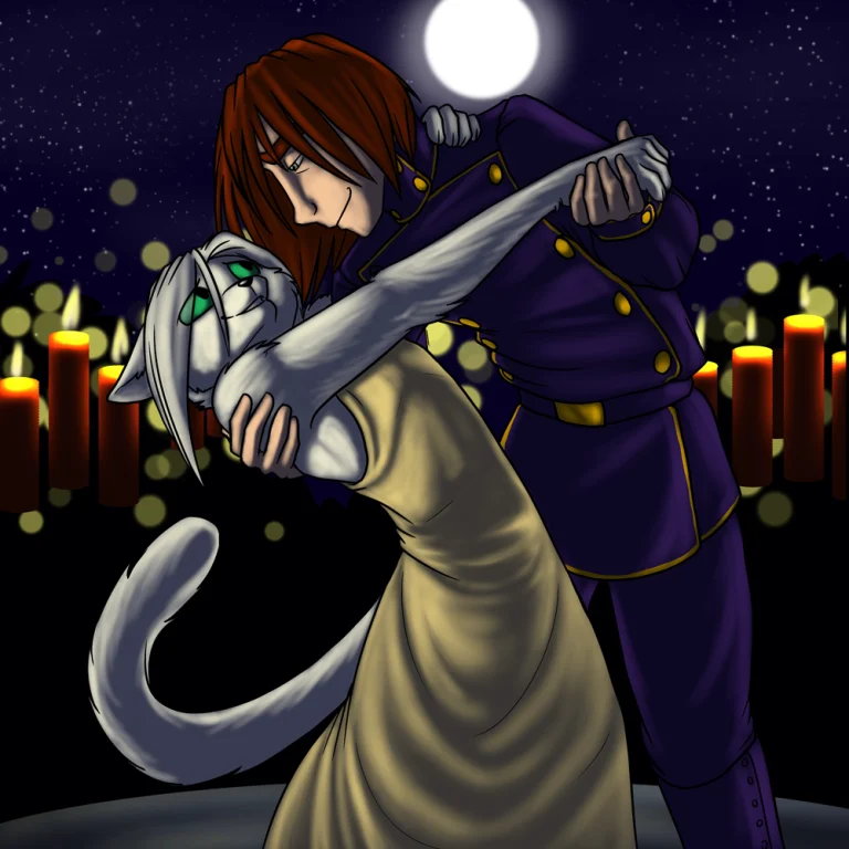 Silver and Artemis dancing under the moonlight. — Art by Foxena