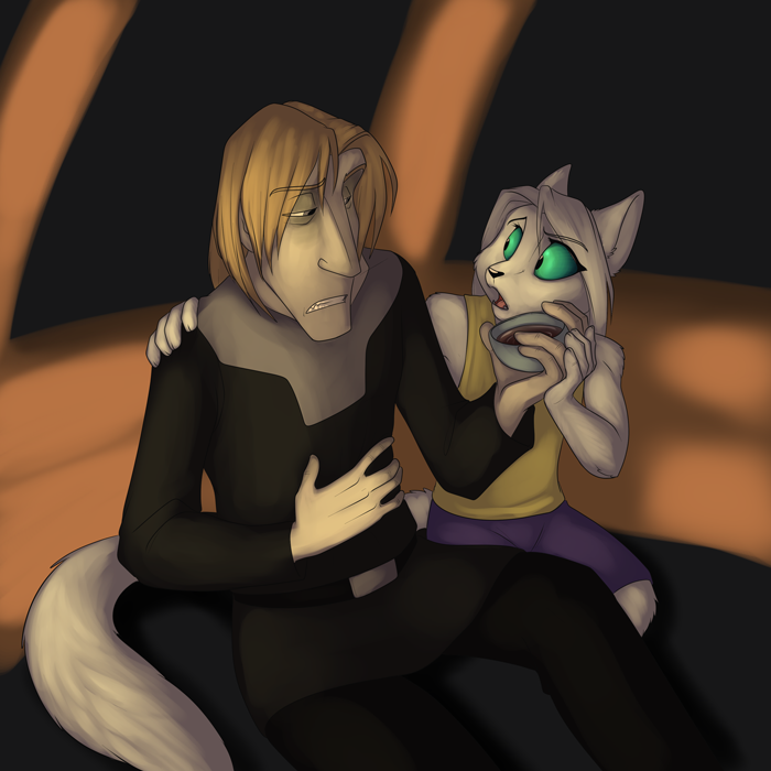 "You must drink this!" — Art by Foxena