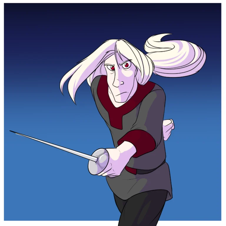 Cinnibar demonstrating his proficiency in fencing. — Art by Foxena