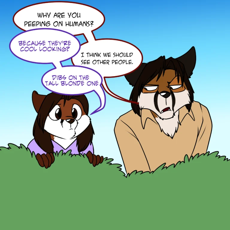 Fox dumping her old boyfriend and picking out her new one. — Art by Foxena
