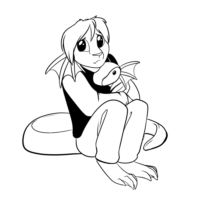 Inktober 2018 - Smol Silver and his sirenidae stuffie. — Art by Foxena