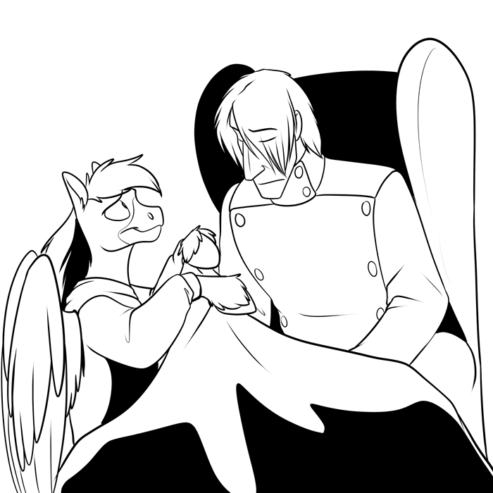 Inktober 2018 - Rain helping her dad rest after a long day. — Art by Foxena