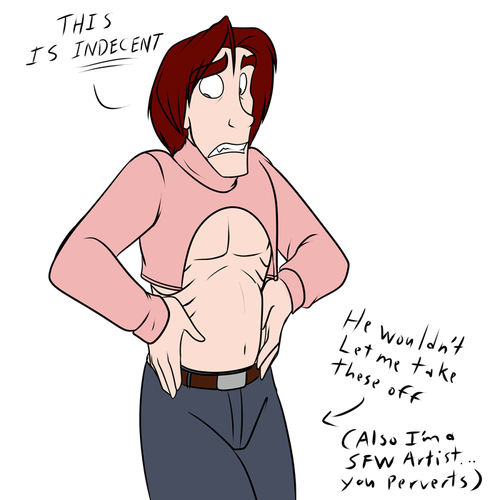 Silver wearing a meme sweater that shows off his gills. Scandalous! — Art by Foxena