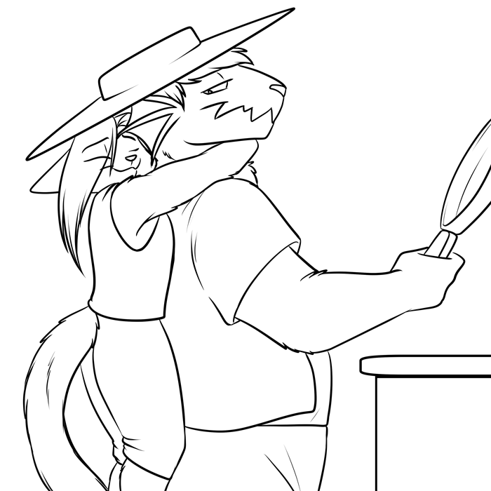 Inktober 2019 - Artemis hugging Cobalt around a place she can reach all the way around. — Art by Foxena