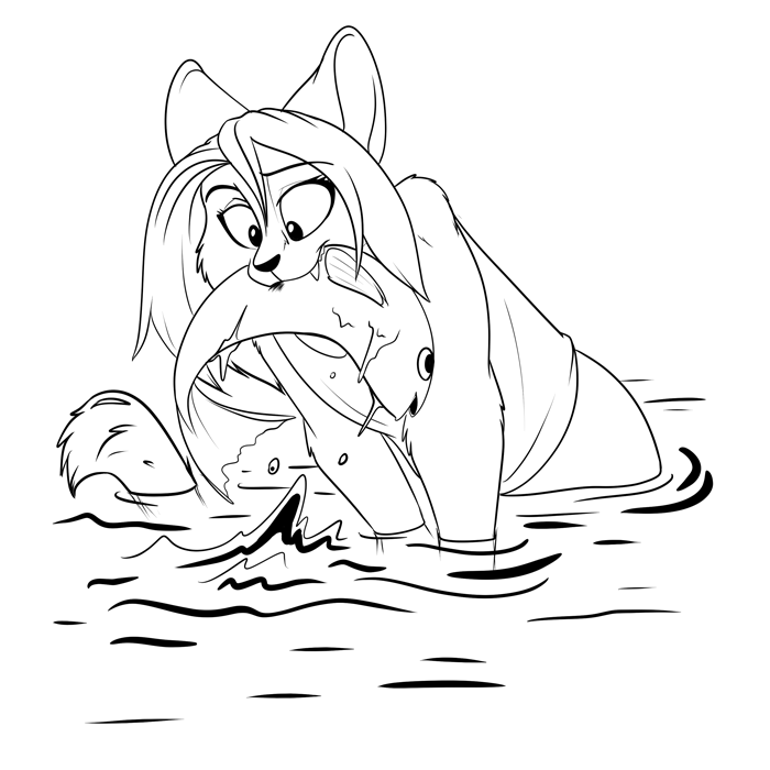Inktober 2020 - Artemis catching more feesh. — Art by Foxena