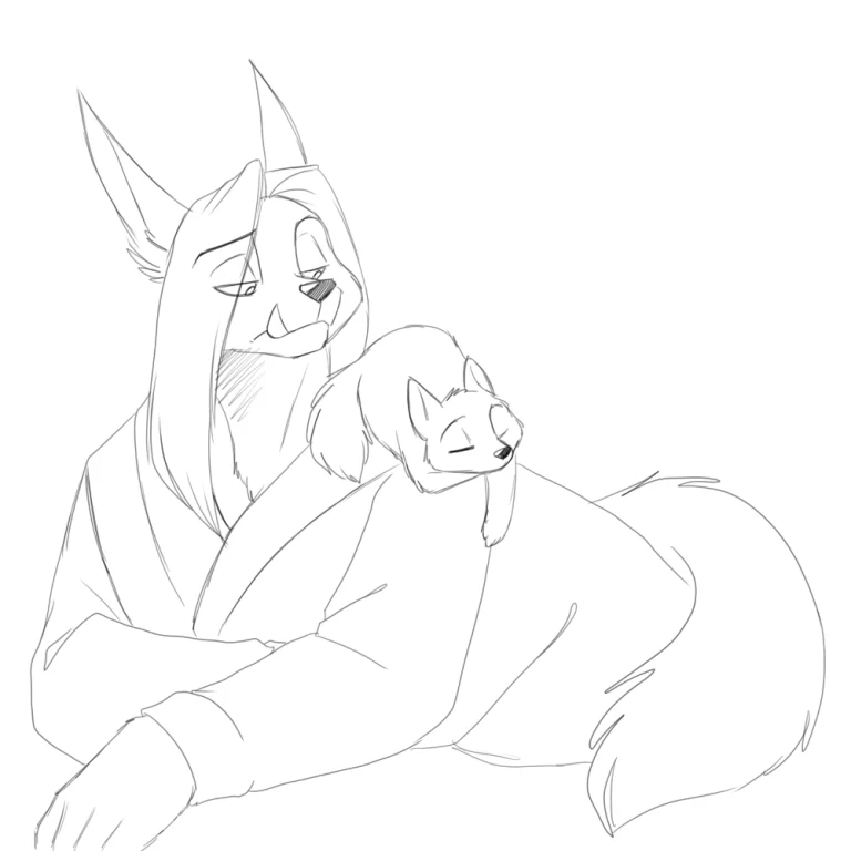 Hector looking after his whelp. — Art by Foxena