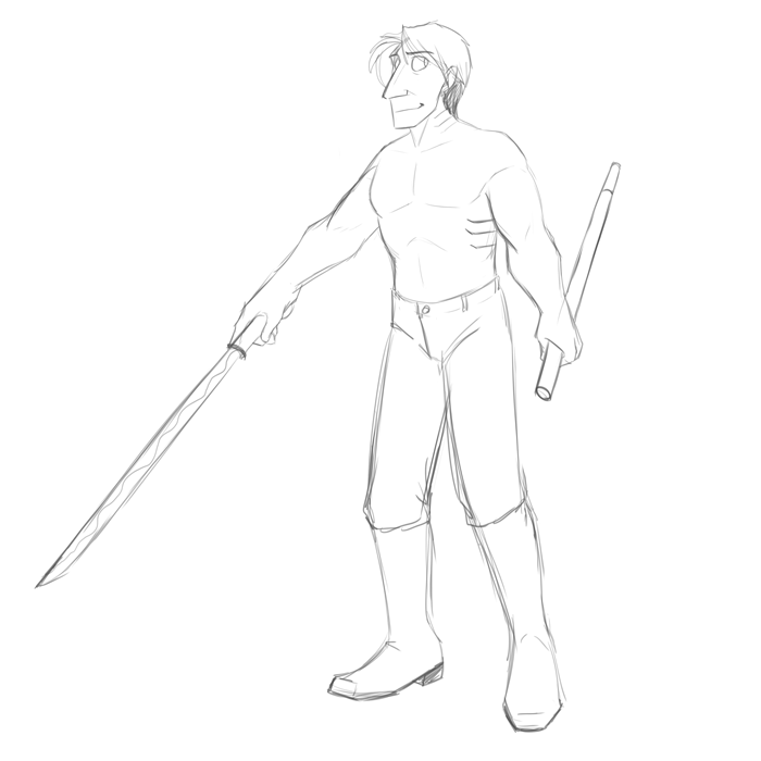 Darius and his sword-cane. — Art by Foxena