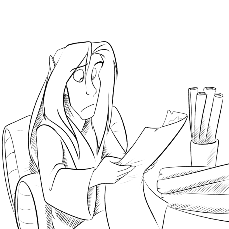 Inktober 2022 - Hector going over just how much money Aukate was bleeding under Governor Rex. — Art by Foxena