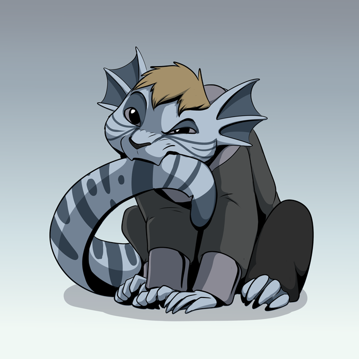 Young Darius dealing with his pesky tail. — Art by Foxena